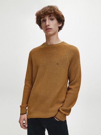 Calvin Klein Ruhák HU363430 | Calvin Klein Wool Blend Rib-Knit Férfi Pulóver Barna